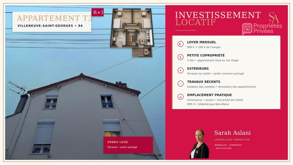 94190 - VILLENEUVE- SAINT-GEORGES - 1 Lot 32M2 - Appartements R+1 loué
