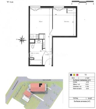  Appartement  vendre 2 pices 34 m