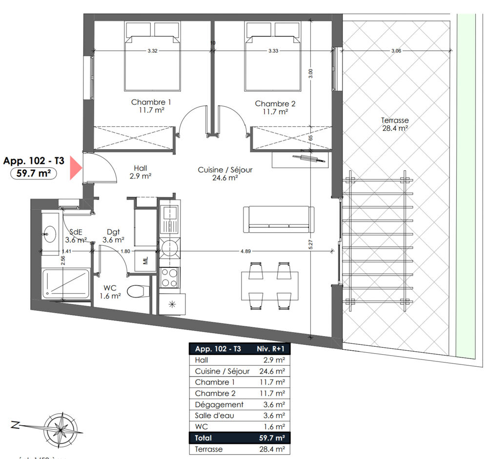Vente Appartement LINGUIZZETTA (20) appartement à vendre 3 pièces de 59,70 m2 avec terrasse de 28,40 m2 Linguizzetta