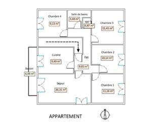  Appartement � vendre 5 pi�ces 87 m�