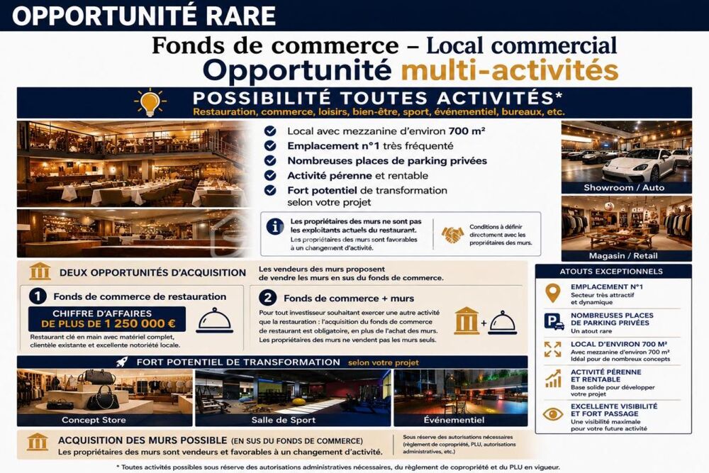   OPPORTUNITÉ RARE – FONDS DE COMMERCE & POSSIBILITÉ MURS COMMERCIAUX 