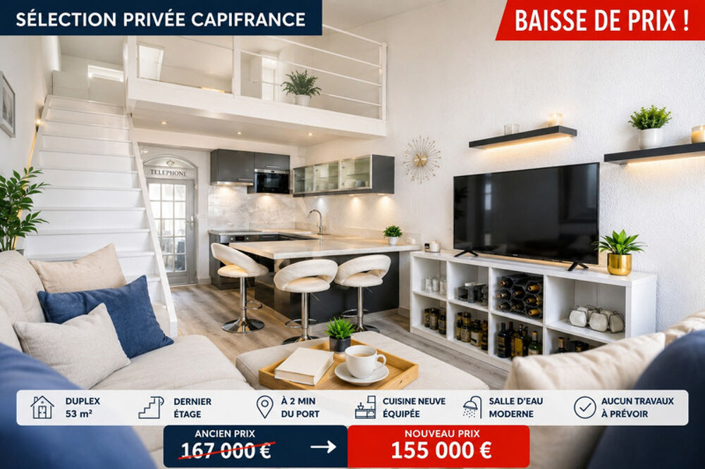 Vente Appartement Cap d'Agde, duplex rare 53 m², dernier étage, calme absolu, Port à pied, état impeccable Le cap d agde