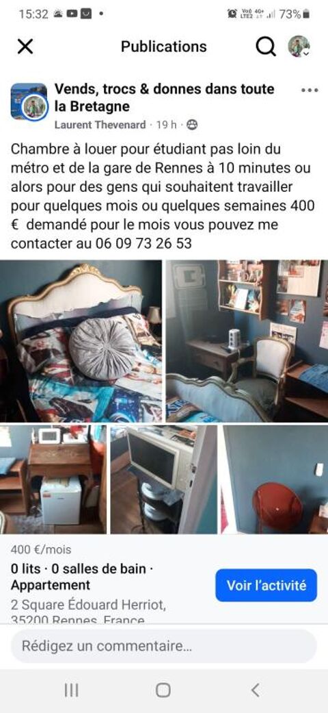  Appartement  louer 1 pice 10 m Rennes