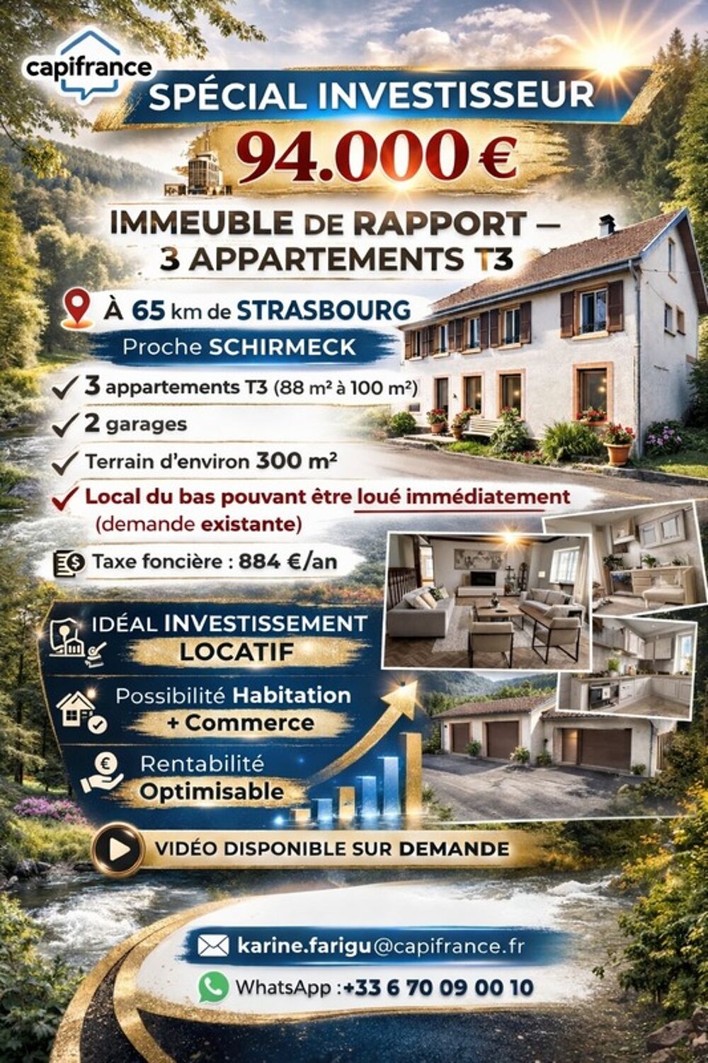 Vente Immeuble Immeuble à vendre proche SCHIRMECK - IMMEUBLE de 3 APPARTEMENTS T3 + 2 GARAGES Schirmeck