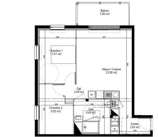  Appartement à louer 3 pièces 56 m²