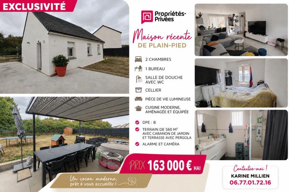 Vente Maison SAINT LUBIN DES JONCHERETS 28350 Maison individuelle de plain-pied - 2 chambres - 1 bureau - Terrain - 163000  HAI Saint lubin des joncherets