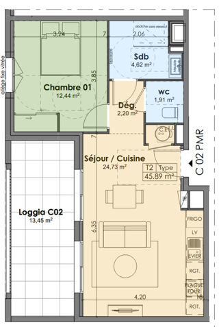  Appartement � vendre 2 pi�ces 46 m�