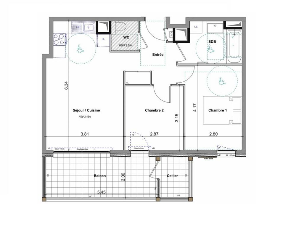 EXCLUSIVITE A 15mn d'EVIAN T3 56 m², balcon avec cellier, 2 stationnements, calme (74500)