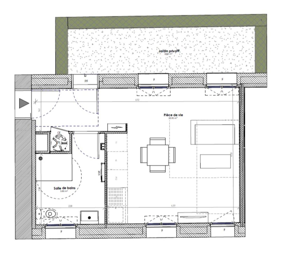 Studio neuf après réhabilitation à vendre ROUEN rive droite, surface habitable 29,75 m2 + jardin 9,85 m2