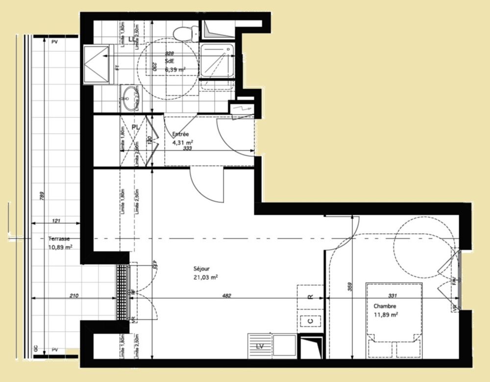 appartement T2 neuf à vendre BEZONS (95), surface habitable 43.62 m2 + terrasse 10.89 m2 + parking s-sol