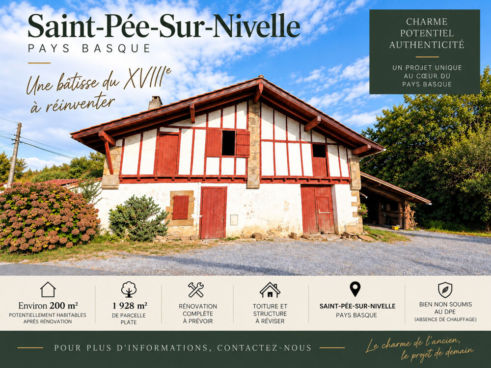 Vente Maison Saint-Pée-sur-Nivelle Une bâtisse du XVIII? à réinventer, près de 200 m² de potentiel Saint pee sur nivelle
