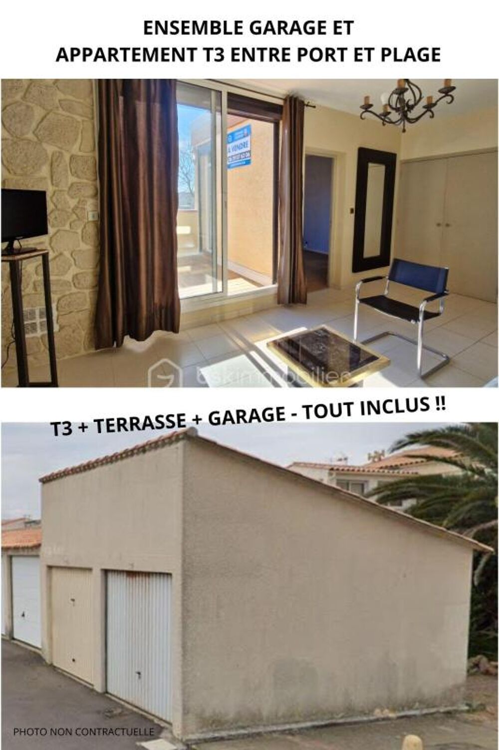 Ensemble Garage et Appartement T3 avec terrasse à deux pas de la plage et du port à Port Leucate !