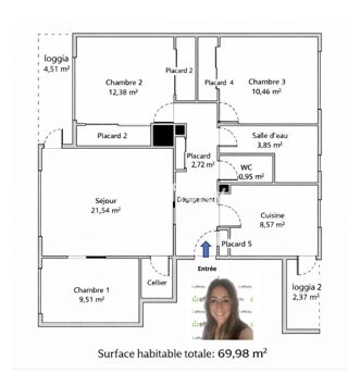  Appartement � vendre 4 pi�ces 69 m�