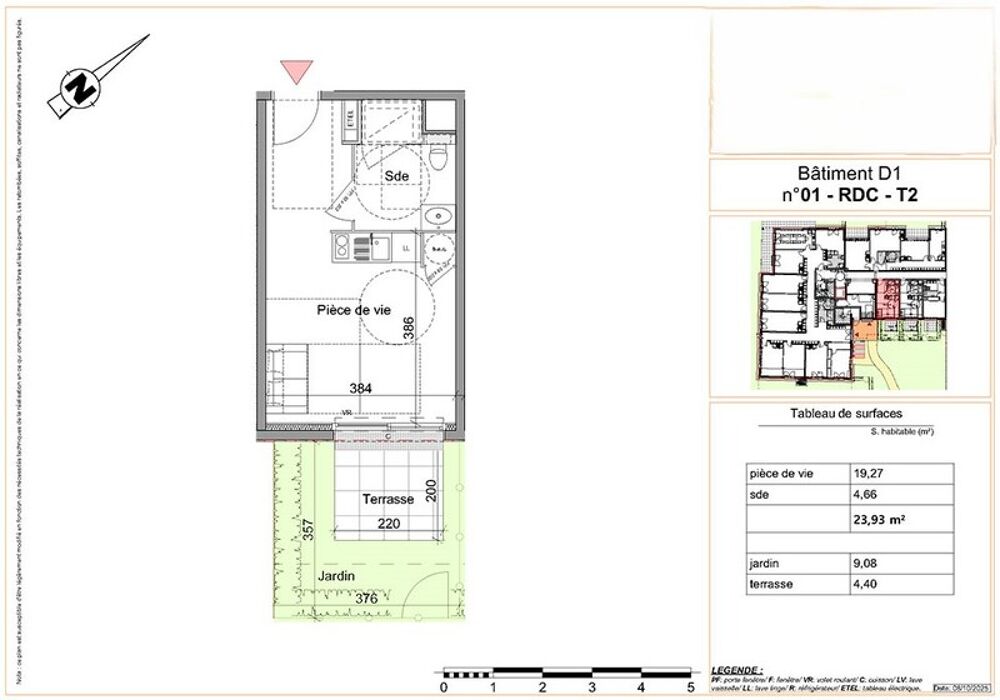 Studio neuf à vendre BOIS GUILLAUME 76230, surface habitable 23.93 m2 + terrasse jardin 13.48 m2