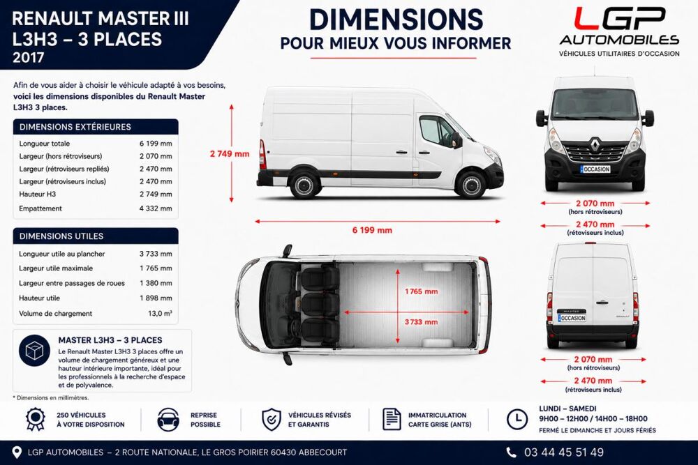 Master 1&deg; Main / 2.3l dci 130cv GRAND CONFORT L3H3 2018 idem JUMPER 2018 occasion 60430 Abbecourt