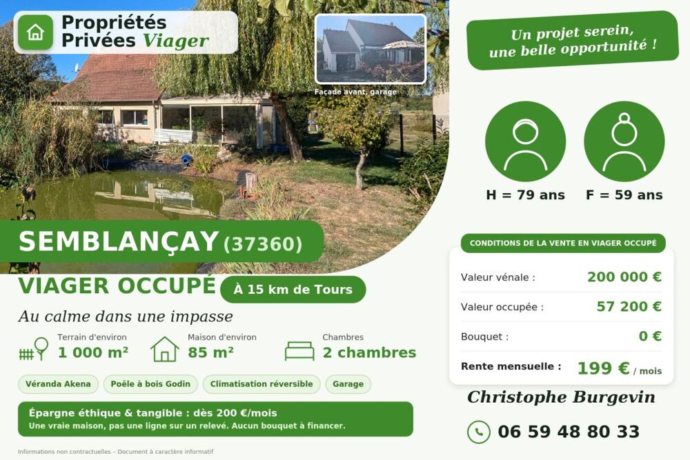 A vendre.Semblançay (37).Viager occupé H.Couple de 79 et 59 ans