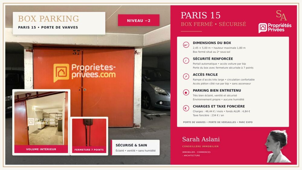 Vente Parking/Garage 75015 PARIS - Parking / box / stockage 12 m2 -  Boulevard Lefebvre - Saint-Lambert - Parc d'expo Porte de Versailles Paris 15