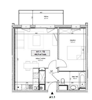  Appartement à louer 2 pièces 44 m²