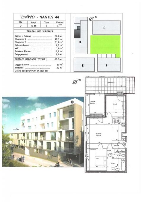  Appartement � louer 3 pi�ces 63 m�