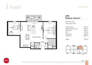  Appartement � vendre 3 pi�ces 64 m�