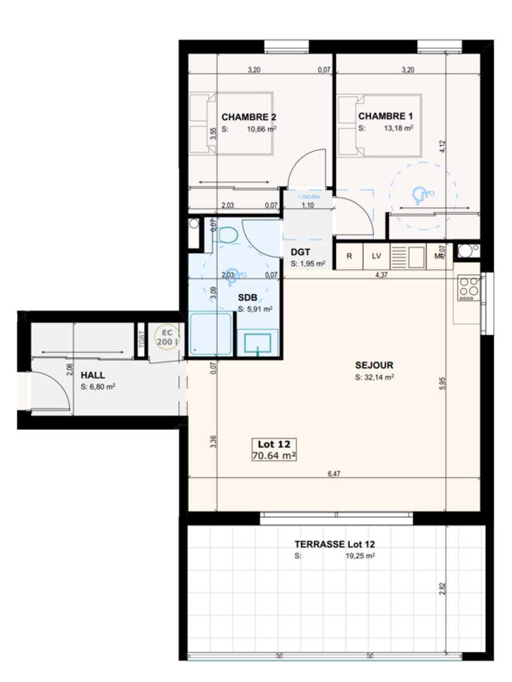 Dpt Corse (20), à vendre Sainte Lucie de PORTO VECCHIO appartement T3 de 70,65 m² - Terrasse de 19,25m2