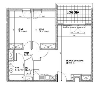  Appartement à louer 3 pièces 58 m²