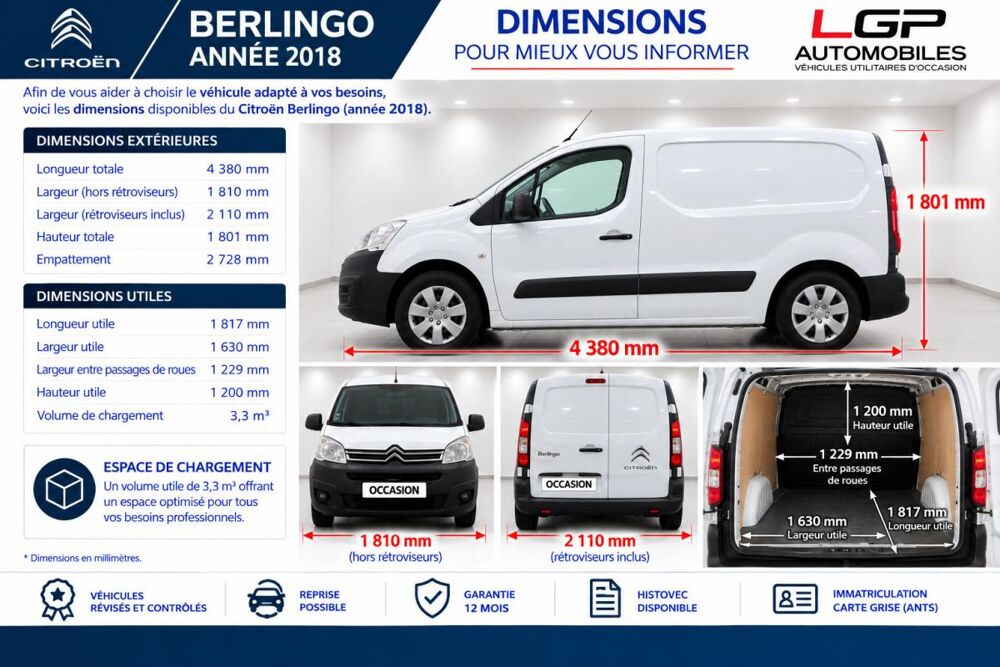 Berlingo 1&deg; Main / 1.5L VTI 95cv Version BUSINESS GPS/CLIM/REGUL/T&eacute;L/ 2018 occasion 60430 Abbecourt