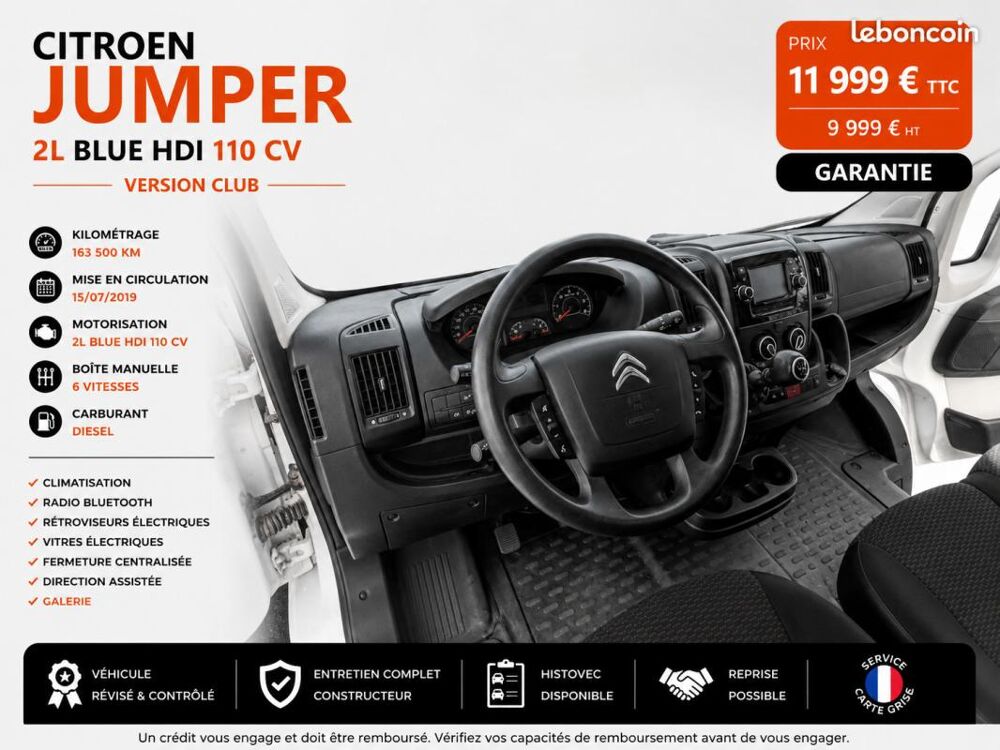 Jumper 1&deg; Main / 2L B HDI 110cv Version CLUB Taille L2H2 Clim/Limit 2020 occasion 60430 Abbecourt