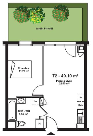  Appartement à louer 2 pièces 40 m²