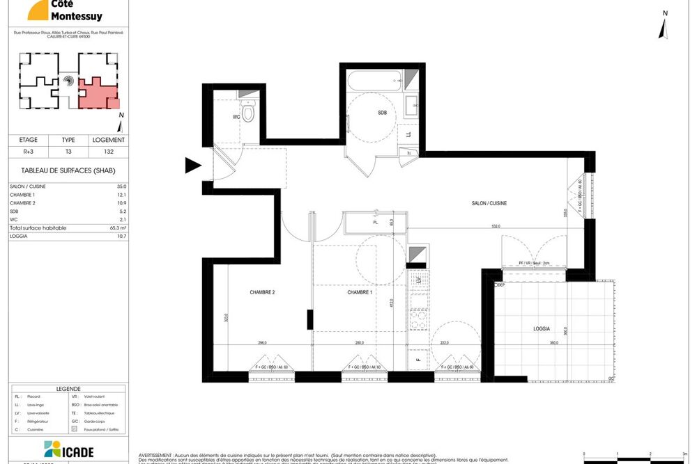 T3 de 65.3 m² - Caluire-et-Cuire au prix de vente de 225 500 €