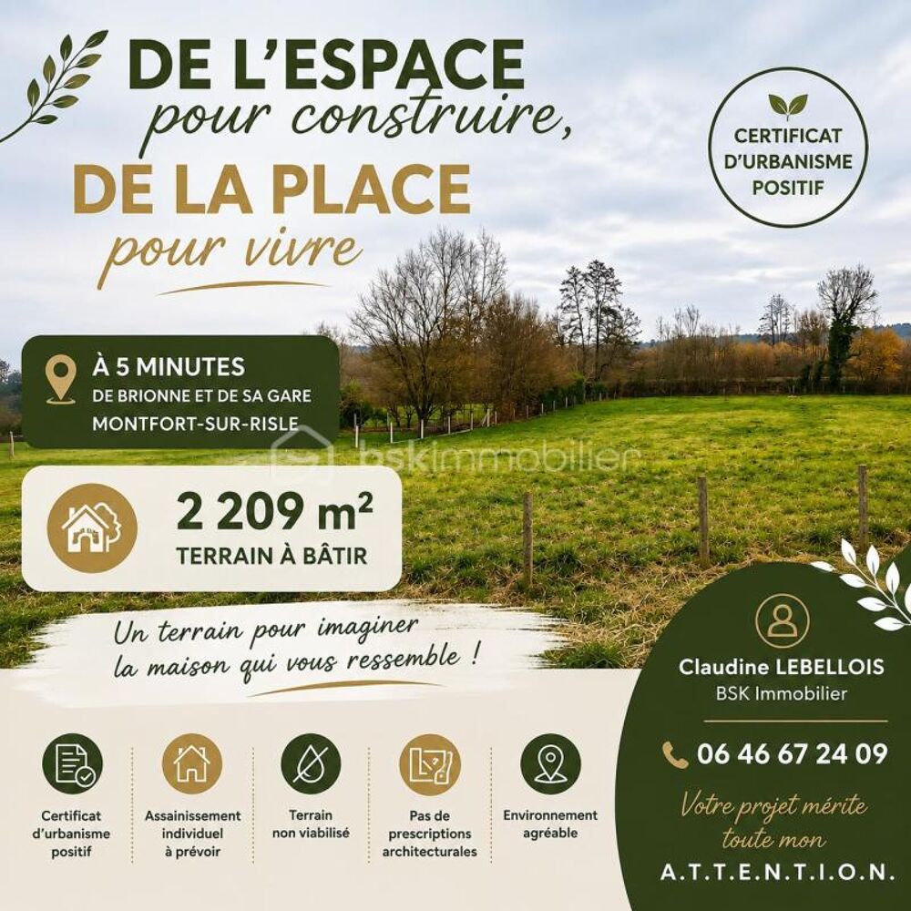 Vente Terrain Terrain à bâtir de 2209 m² proche de Brionne Authou