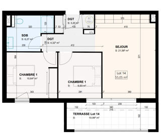  Appartement à vendre 3 pièces 55 m²