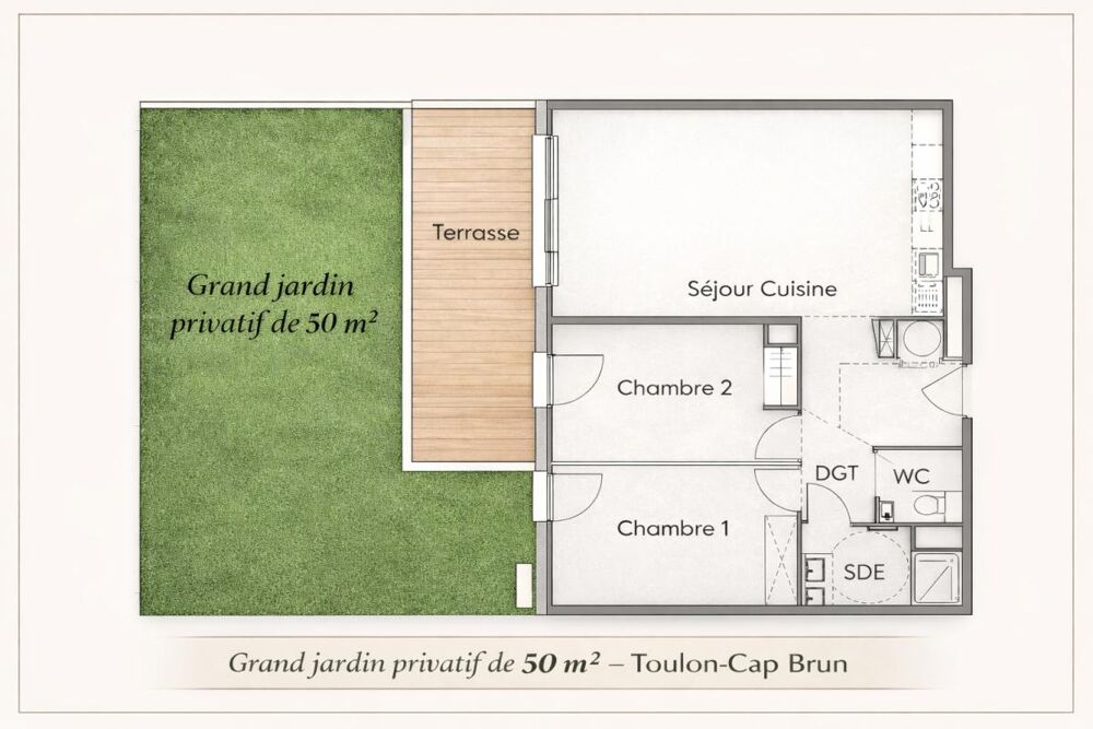 Vente Appartement Toulon Cap Brun Neuf  T3  58,32 avec jardin de 50m²  possibilité garage Toulon