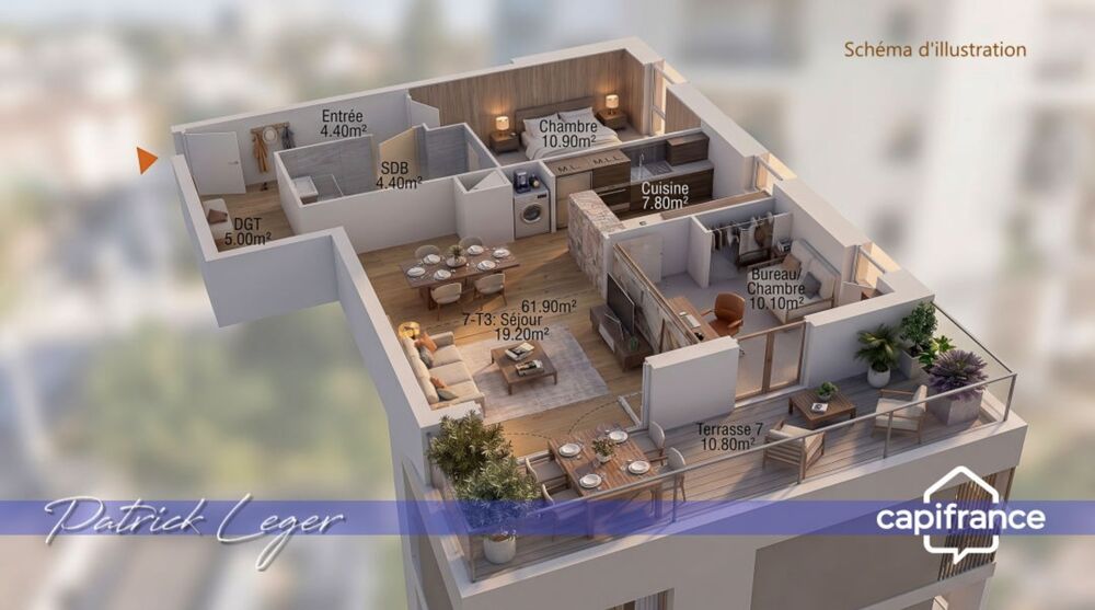 PÉRIGNY (17)  Élégant T3 modulable avec grande terrasse couverte & parking sous-sol