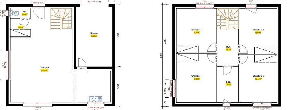 Vente Villa Maison  année 2025  r+1 de 109 m2 Habitable 4 chambres  avec garage ,terrasse, clôturé sur un terrain de 280 m² d angleilla Mont Montagnac