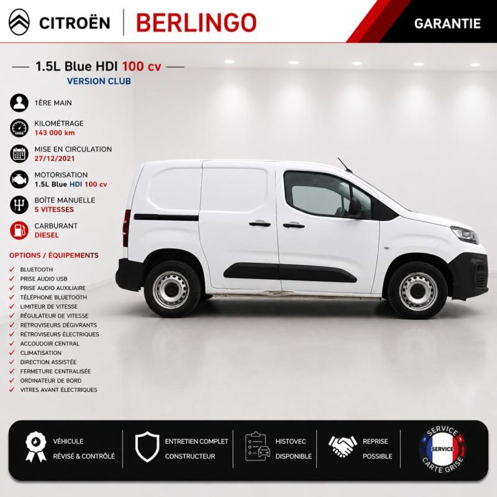 Berlingo 1&deg; Main / 1.5l B HDI 100cv Version Club CLIM/T&eacute;l/R&eacute;gul/Limit 2022 occasion 60430 Abbecourt