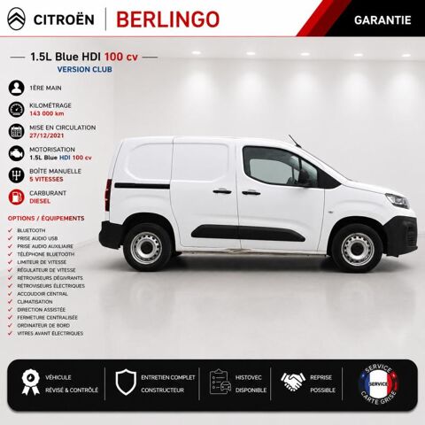 Berlingo 1&deg; Main / 1.5l B HDI 100cv Version Club CLIM/T&eacute;l/R&eacute;gul/Limit 2022 occasion 60430 Abbecourt