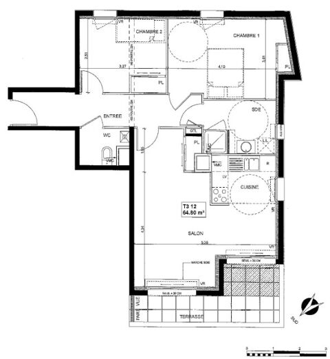  Appartement � louer 3 pi�ces 64 m�