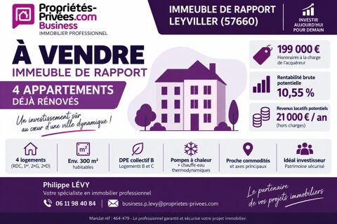 LEYVILLER - IMMEUBLE DE RAPPORT - 4 APPARTEMENTS - 297 M2 - RENTABILITE BRUTE POTENTIELLE 10,55 % 199000 57660 Leyviller