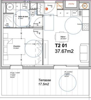  Appartement à vendre 2 pièces 37 m²