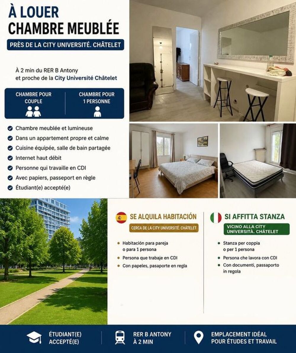 Location Appartement Chambre de 10m2 à louer sur Antony Antony