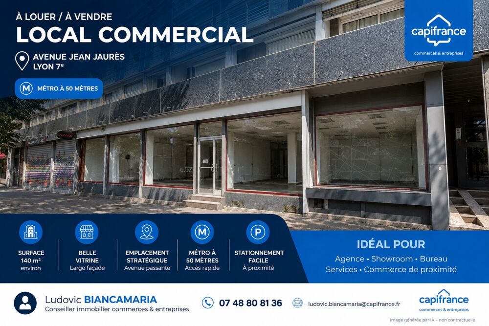   Local/bureau à louer LYON 7EME (69) local commercial de 140m2 environ, 98m2+42m2 au sous sol à gerland 