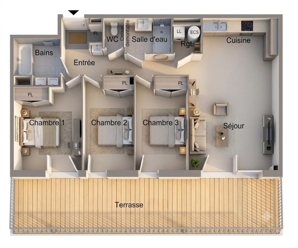 Vente Appartement Valras-Plage. T4 de 85 m². Le privilège du plain-pied avec une terrasse Sud de 33 m² face au parc Valras plage
