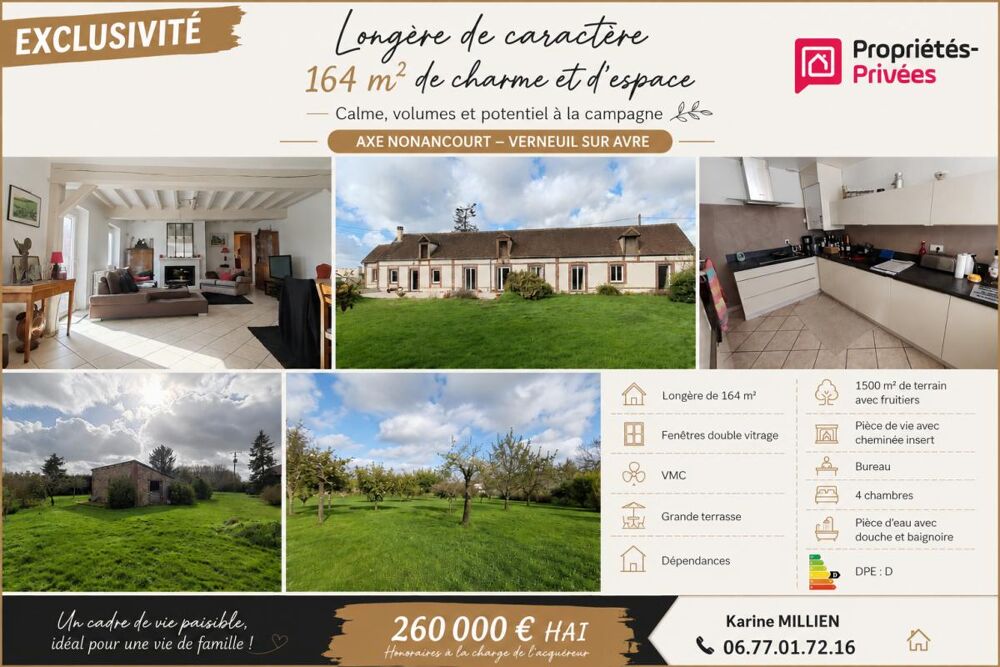 DAMPIERRE SUR AVRE 28350 Maison individuelle de style longère rénovée - Plain-pied - 4 chambres - Dépendances - Terrain - 260 00