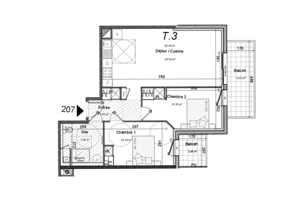 Vente Appartement Vente appartement T3, dernier étage, port à pied, 2 balcons, 1 box, Perros-Guirec (22700) Perros guirec