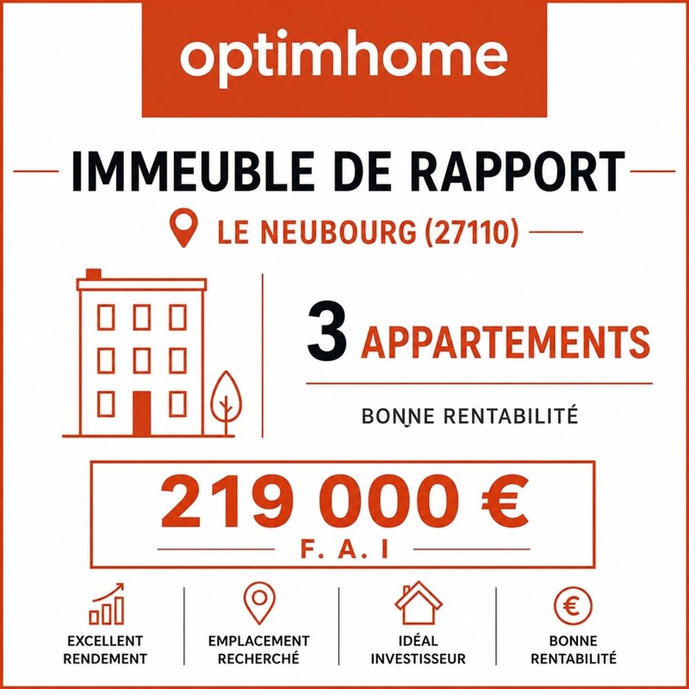 Vente Immeuble EXCLUSIVITÉ OPTIMHOME  IMMEUBLE DE RAPPORT – 3 APPARTEMENTS – LE NEUBOURG CENTRE Le neubourg