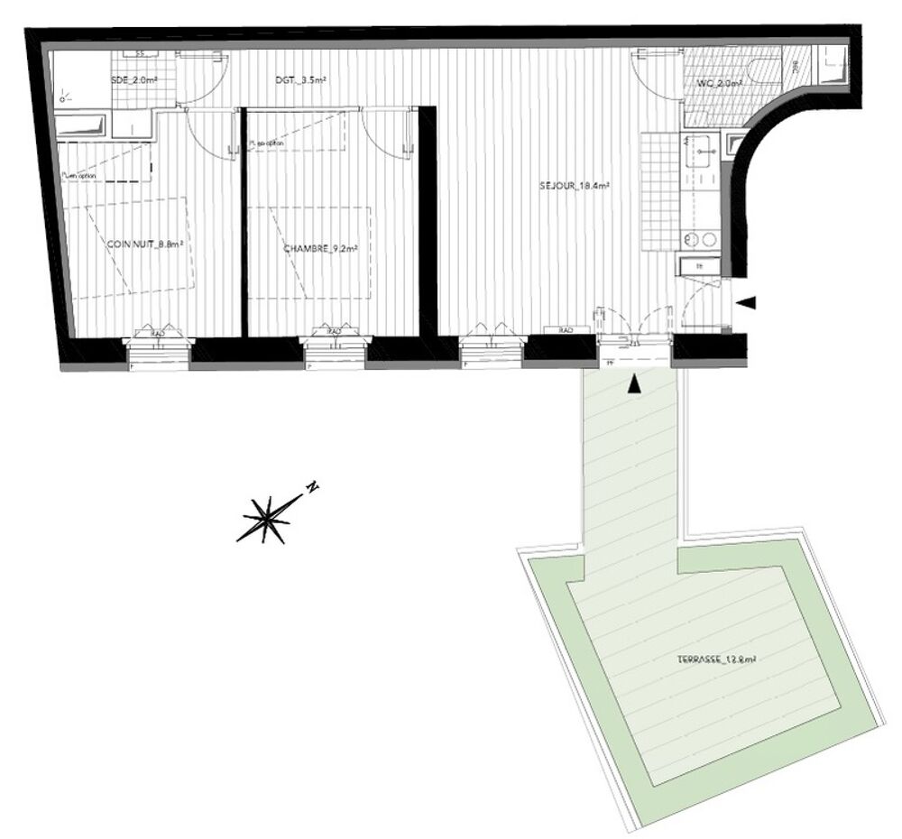 Vente Appartement appartement T2 neuf dans immeuble restauré à vendre PARIS 17e, surface 43,90 m2 + terrasse 13,80 m2 Paris 17