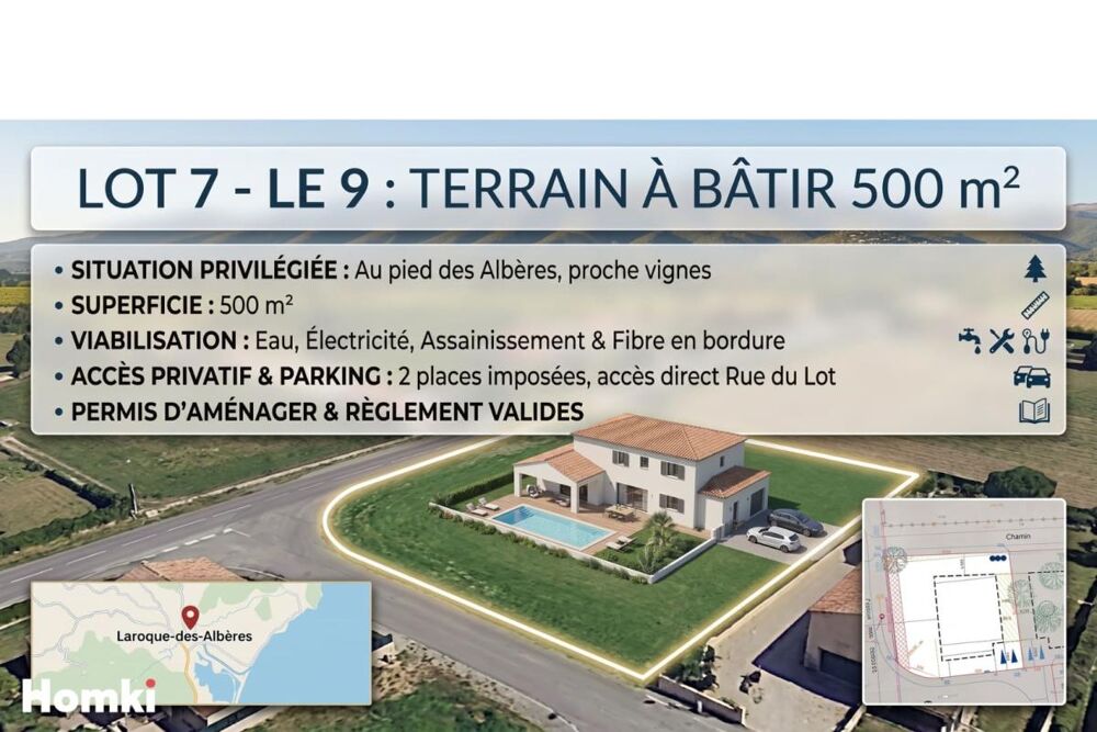 Vente Terrain EXCLUSIVITÉ HOMKI : SUPERBE TERRAIN À BÂTIR DE 500 m² – PISCINABLE & VIABILISÉ – LAROQUE-DES-ALBÈRES Laroque des alberes