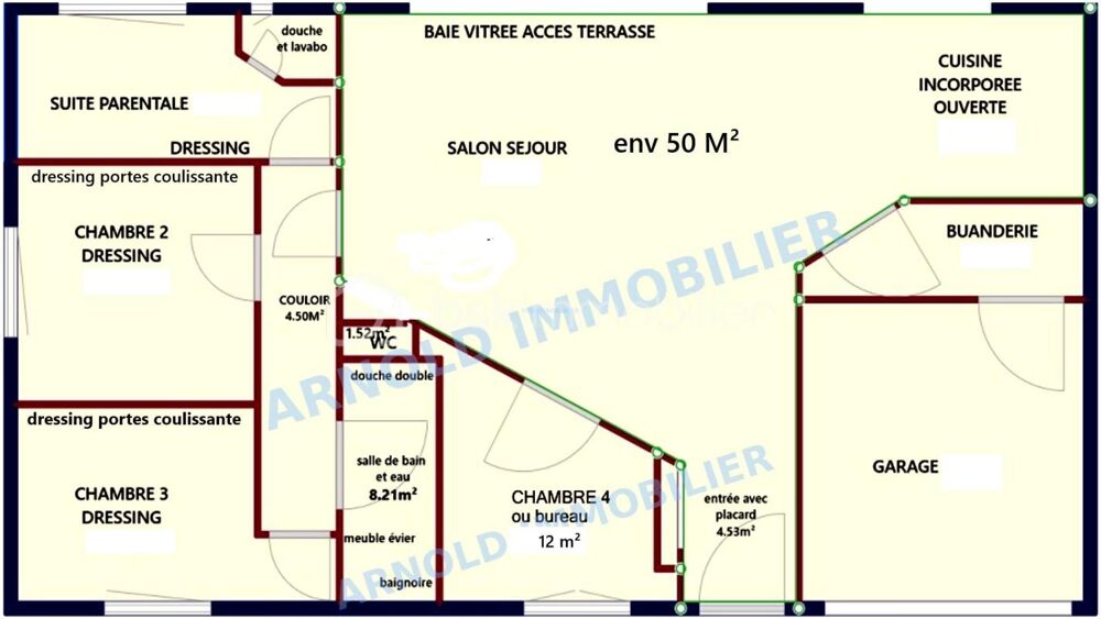 Vente Maison Plain-pied – 4 chambres – 2 salles de bain et douches - grande terrasse couverte – terrain d'angle arboré – environnement très c Coutras