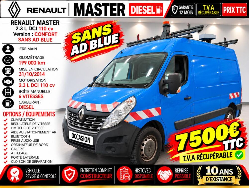 Master 1&deg; Main / 2.3L DCI 110cv Version CONFORT CLIM/REGUL/T&eacute;L/Rada 2015 occasion 60430 Abbecourt